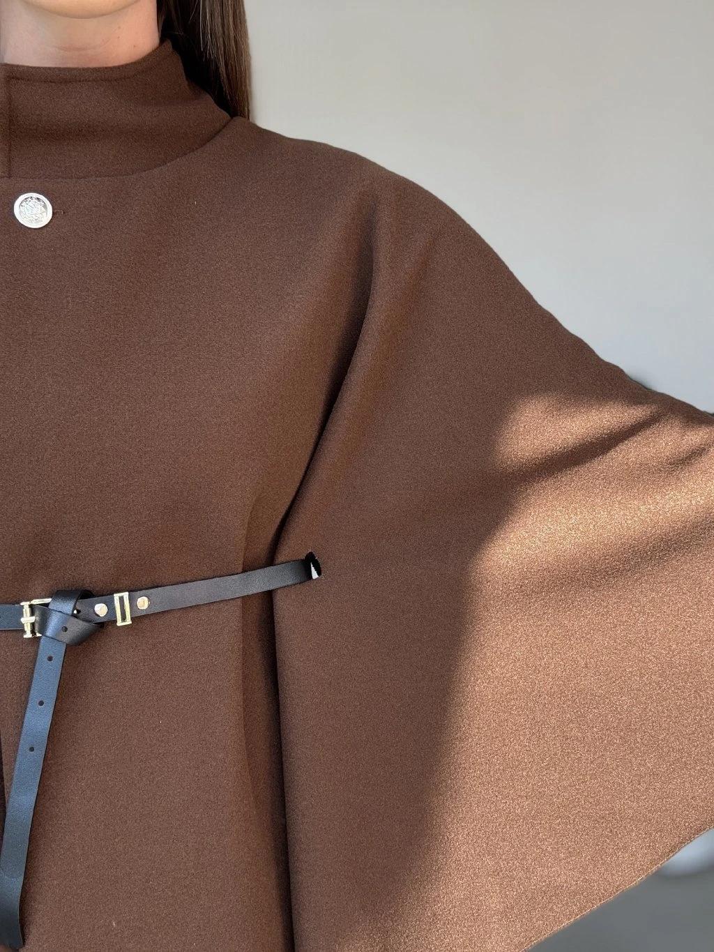 Stand Up Collar Belted Cape Coat