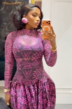 Geometric Print High Neck Dress