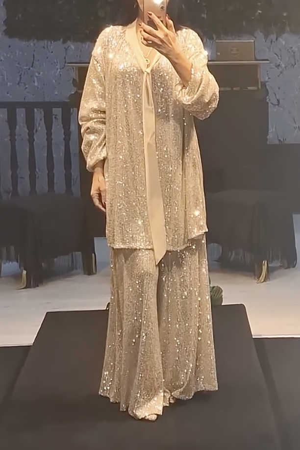 Hampagne Sequin Loose Pants Set