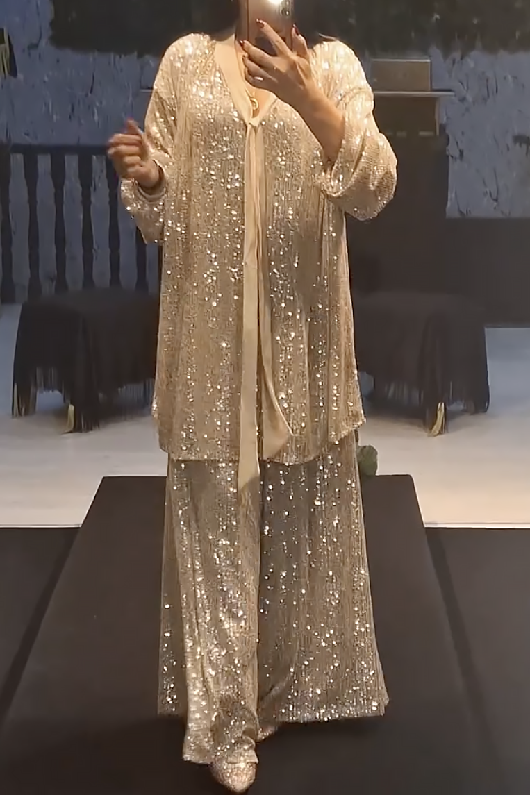 Hampagne Sequin Loose Pants Set