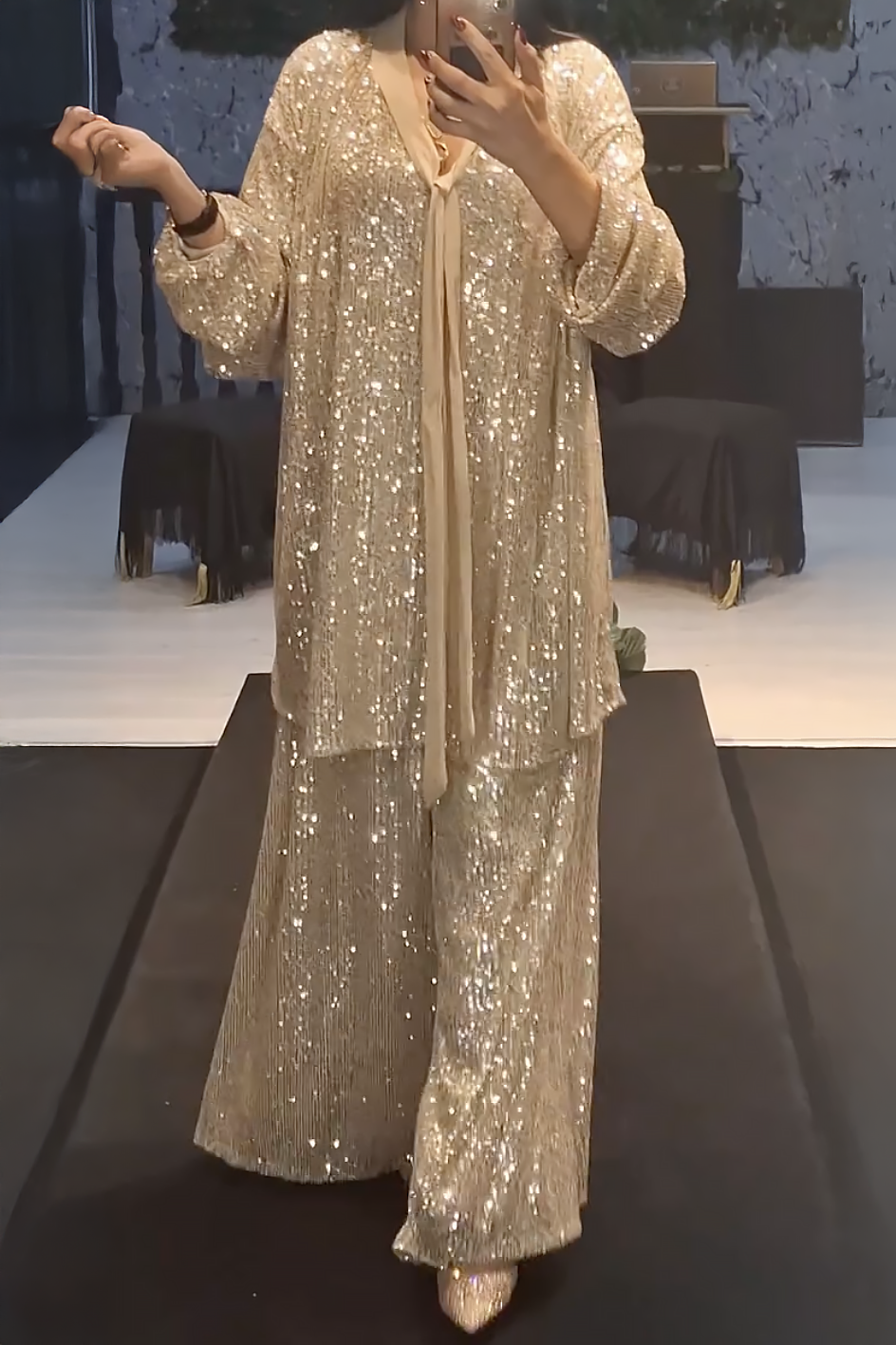 Hampagne Sequin Loose Pants Set