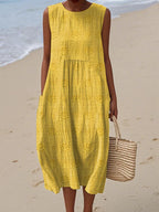 Mia™- Elegant Sleeveless Cotton Dress with Pockets