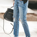 Trendy Distressed Denim Casual Pants