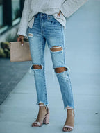 Street Style Ripped Slim-Fit Ankle-Length Jeans