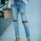 Street Style Ripped Slim-Fit Ankle-Length Jeans