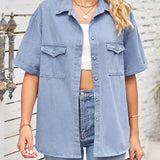 Slim Fit Short-Sleeve Button-Down Denim Shirt