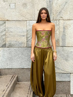 Brocade Corset & Satin Harem Pants Set