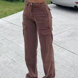 Versatile Multi-Pocket Loose-Fit Denim Cargo Pants