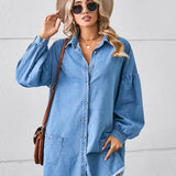 Oversized Frayed Denim Midi Dress