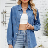 Relaxed Fit Snap-Button Long-Sleeve Denim Shirt