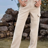 Elastic Waist Relaxed Fit Denim Cargo Pants