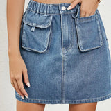 Street Style Elastic Denim Skirt
