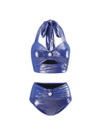 Glossy Mist Deep V Halter Pearl Swimsuit