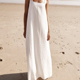 White With Charcoal Pinstripe Maxi Dress