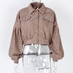 Casual Corduroy Lantern Sleeves Jacket
