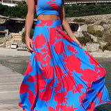 Floral Print Skirt Set – Red & Blue Summer Two-Piece