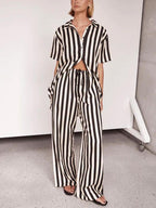 Resort Casual Striped Loose Wide Leg Pants-Set