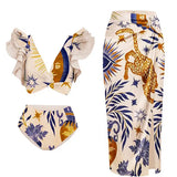 Ruffled Ethnic Print Bikini Set for Women