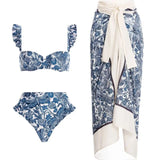 Blue Dragonfly Print Ruffle Bikini Set