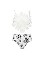 Floral Trim White Printed Bikini Set