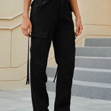 Washed Ribbon Utility Denim Pants