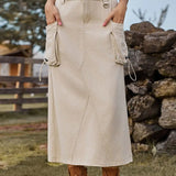 Vintage-Inspired Denim Cargo Midi Skirt