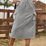Drawstring Waist Denim Skirt