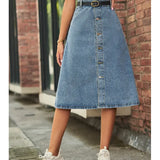 Slimming Washed Denim Button-Down Skirt