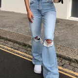 Flared Distressed Wide-Leg Jeans