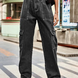 Retro Wash Elastic Waist Denim Utility Pants