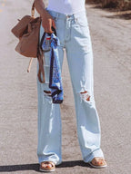 High-Waist Distressed Wide-Leg Jeans