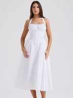 White Backless Halter Midi Dress