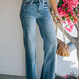 Frayed Washed Mid-Rise Slim Jeans