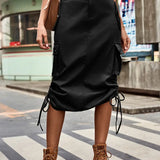 Lace-Up Denim Cargo Skirt