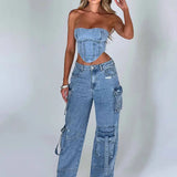 Low-Waist Pocket Jeans