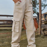 Vintage Elastic Waist Denim Cargo Pants