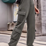 Loose-Fit Drawstring Denim Cargo Pants