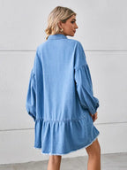 Oversized Frayed Denim Midi Dress