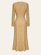Sequin Decorated Velvet Midi Dress In Beige