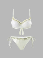 Ruched Tie-String Glossy White Bikini Set
