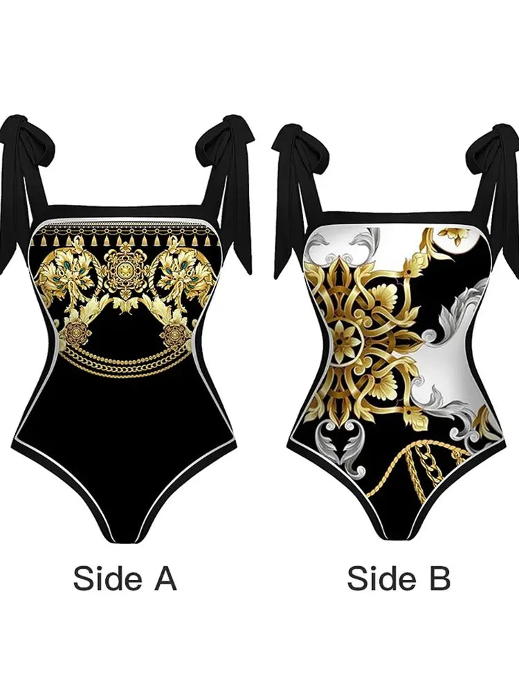 Reversible Retro Print One Piece Swimsuit