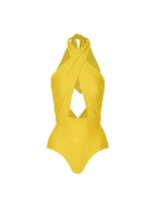 Cross Halter Solid Cutout One-Piece Swimsuit