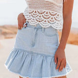 Washed Denim Pleated Midi Skirt