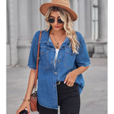 Soft Washed Denim Short-Sleeve Cardigan
