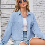 Spring Tie-Waist Washed Denim Shirt