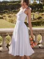 White Backless Halter Midi Dress