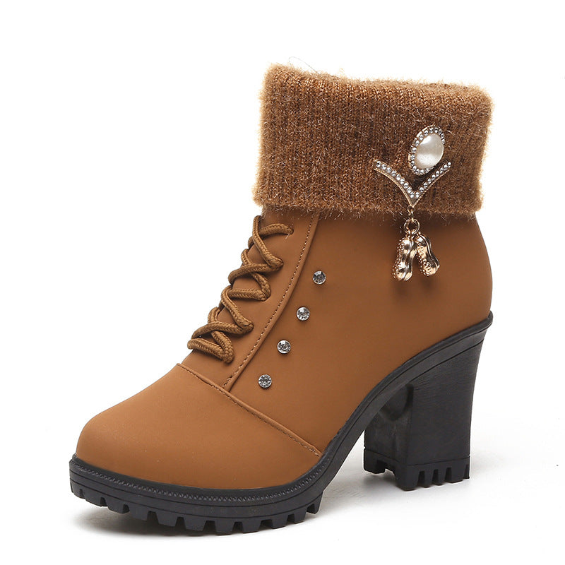 AuraGlide Glamour Boots | Rhinestone Embellished Knit-Cuff Dress Boots