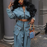 Vintage Wide-Leg Denim Two-Piece