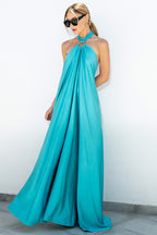 Satin  Elegant Maxi long Dress: Backless Halter Neck