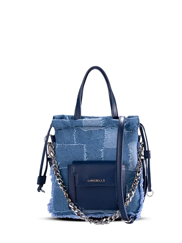 Denim Patchwork Lucky Bucket Crossbody Tote